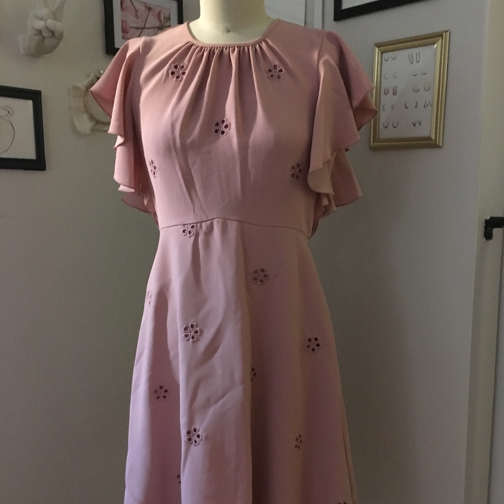 kate spade - Eyelet ruffle sleeve crepe dress